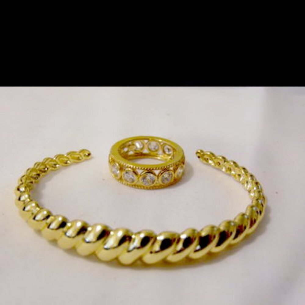 Diamonique 3.25ctw Eternity Band Ring Size 7 & Cuff Bracelet
